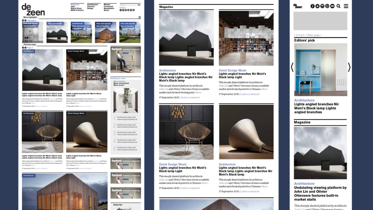 Screenshot of Dezeen website on desktop, tablet and mobile