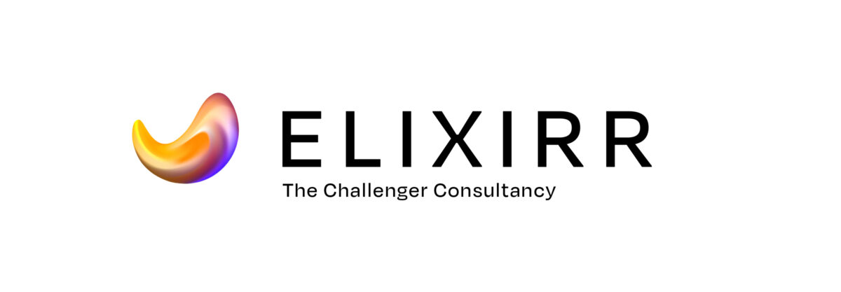 Elixirr's primary logo with the strapline 'The Challenger Consultancy' written below.